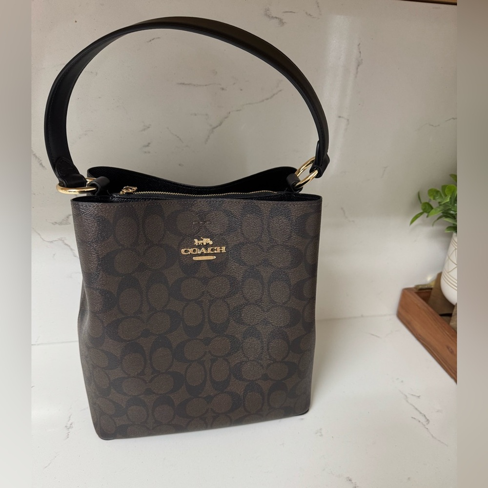 Coach Dark Brown Patterned Shoulder Bag